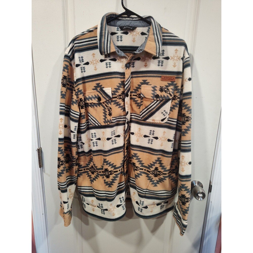 Men's Simply Southern Aztec Fleece Long Sleeve Button Down Jacket Medium